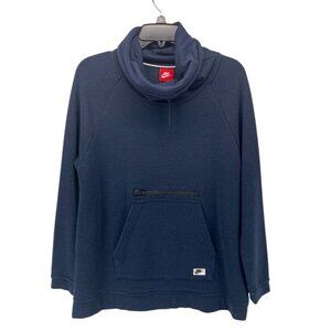 Nike Womens Pullover Sweatshirt M Funnel Neck Kangaroo Pocket Navy Blue